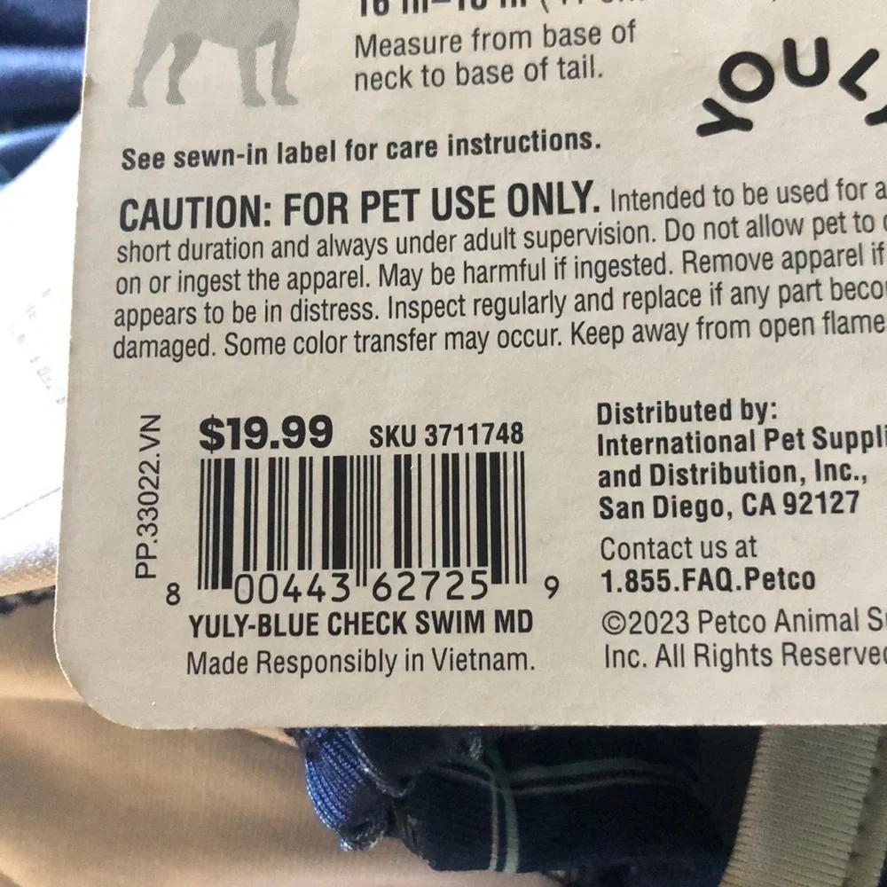NWT Youly Blue Check Dog Swimsuit M